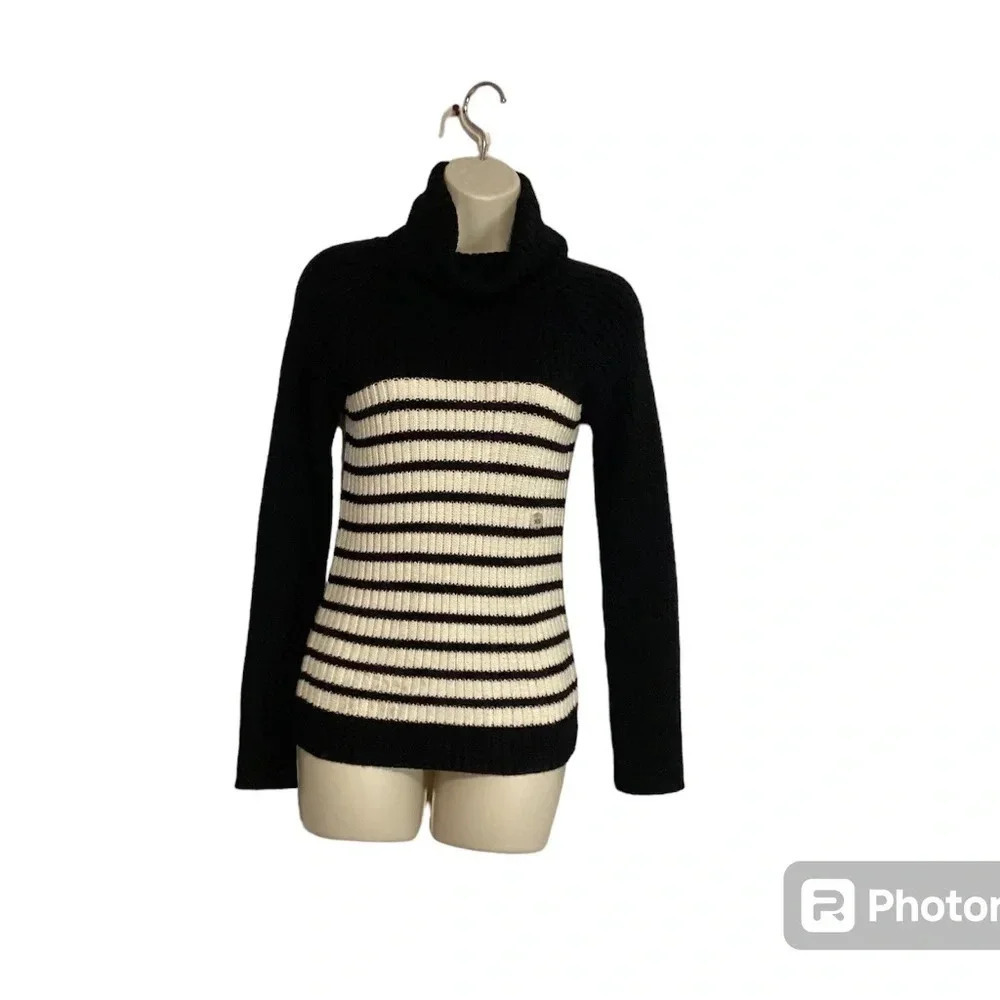 New York & Co Turtleneck Sweater Striped Preppy Casual Sporty Womens SZ XS
